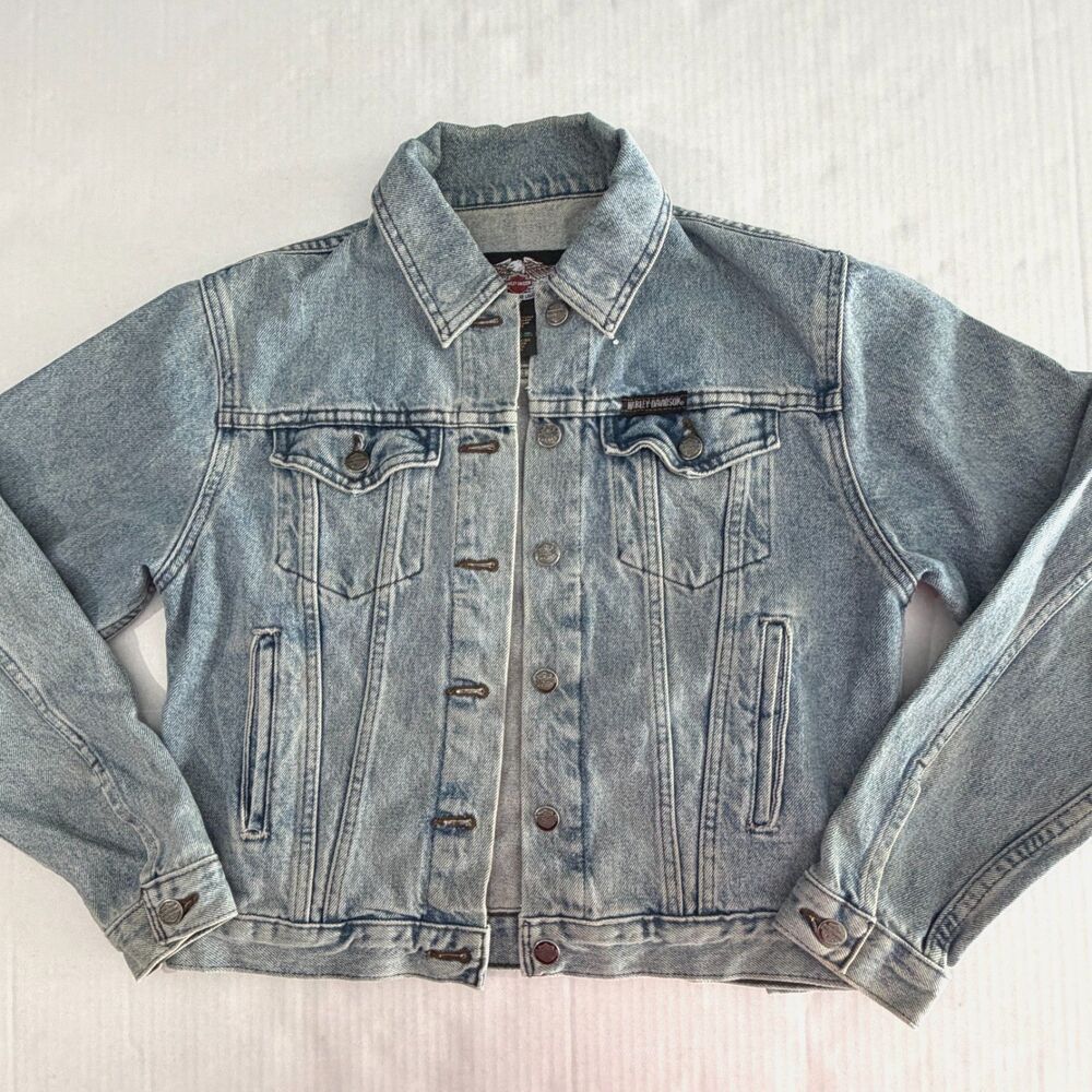 Harley-Davidson, Vintage 90s Classic Biker Trucker Denim Jacket, S Grunge